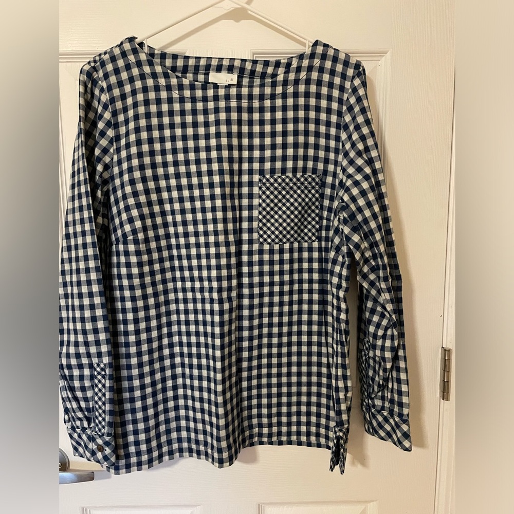 J.Jill Long Sleeve Blue Gingham Check Medium Shirt